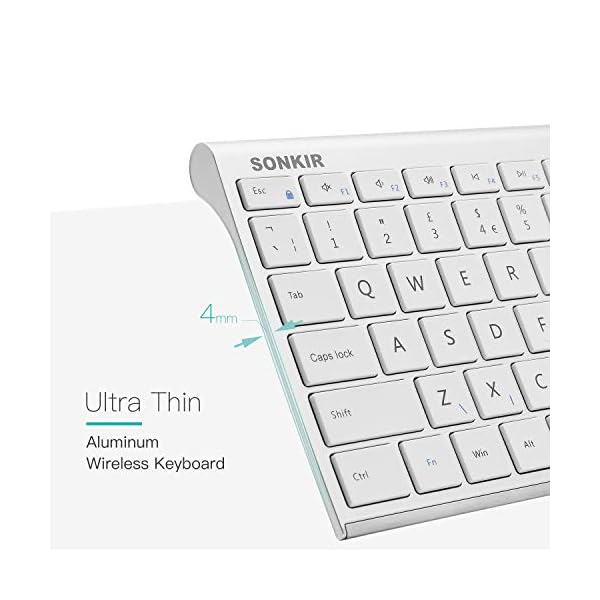 Wireless-Keyboard-and-Mouse-Combo-Sonkir-K-18-24GHz-Ultra-thin-Aluminum-Full-size-Keyboard-with-Free-Cover-Film-3-Adjustable-DPI-Mouse-Set-for-Windows-Laptop-PC-Computer-Smart-TV-Silver Wireless Keyboard Mouse Combo, Sonkir K-18 Full-Size Ergonomic 2.4G Cordless Keyboard with Protective Film and Silent…