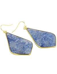 TUMBEELLUWA Crystal Quartz Stone Dangle Hook Earrings Rhombus Shape Gold Plated