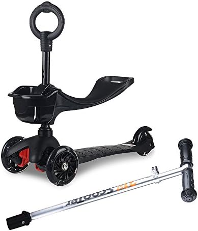 Vinteky 2-in-1 Kick Scooter with Removable Seat great for kids & toddlers Girls or boys – Adjustable Height w/Extra-wide Deck PU Flashing Wheels for Children from 2 to 8 Year-Old (Black)