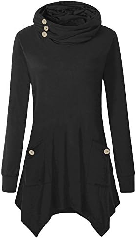 Yibye Handkerchief Tunic Tops for Women, Womens Asymmetric Hem Nice Tops Breathable Blouse Classy Oversized Lightweight Knit Sweatshirt Outfit with Pockets (Black, S)