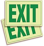 Exit Photoluminescent Signs Stickers - 2 Pack 10x7 Inch - Premium Self-Adhesive Glow in The Dark Vinyl, Laminated for Ultimate UV, Weather, Scratch, Water and Fade Resistance, Indoor & Outdoor