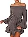 VintageRose Womens Off Shoulder Flared Drop Hem Tied Casual Dress, A-dark Grey, Small