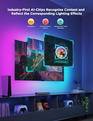 Govee HDMI 2.1 Sync Box Kit 2, AI Sync Box with TV Backlight,Supports 8K@60Hz, 4K@144Hz, VRR and ALLM, Works with Matter, RGBIC LED Strip for 55-65 inch TVs, 75 LEDs/m