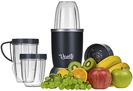 Veneto Kitchen’s 12-Piece 600 W Pulverizing Bullet-Shaped Blender System Including Cups And Extra Blades (Grey)