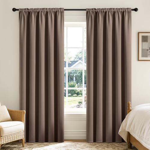 CUCRAF Blackout Curtains Room Darkening Window Curtain Panels, Rod Pocket Thermal Insulated Solid Drapes for Bedroom Living Room, Set of 2 Panels. 52 x 45 inch, Khaki