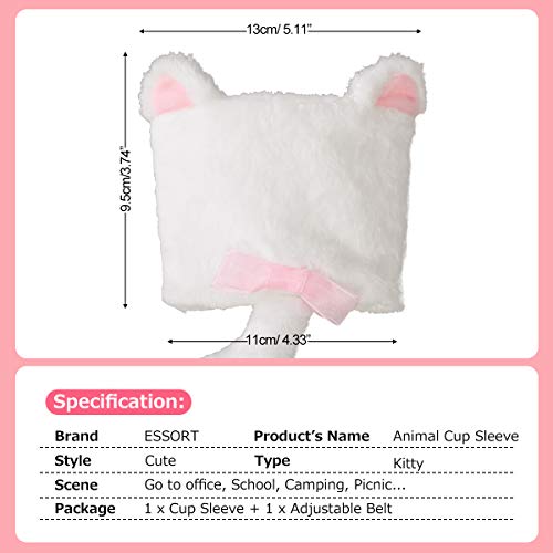 ESSORT Reusable Cup Sleeve, Insulated Cold Beverage Koozies, Drink Sleeve Holder Cover, Water Bottle Hot Drinks Carrier Bag, Adjustable Cute Shoulder Bag for Milk Tea Coffee Thermos(Kitty) - Thumbnail 2