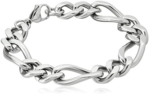 Crucible Jewelry Mens Stainless Steel High Polish Figaro Chain Bracelet, 8.5-Inch, White