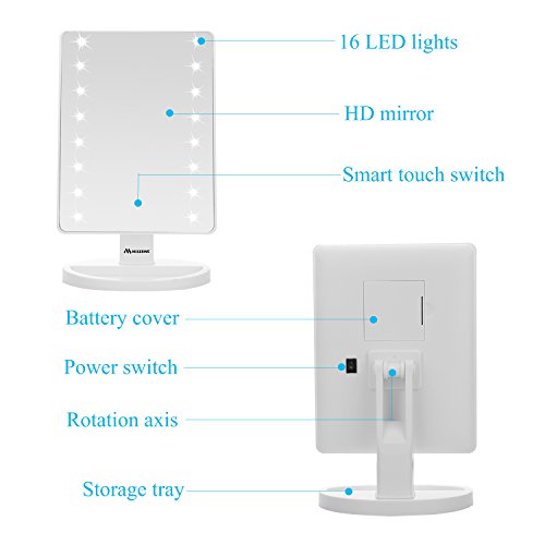 [New Version]Miserwe Makeup Mirror with Lights Touch Screen 16 Led Lighted Vanity Mirror with 4 AA Battery Large Size Removable 180 Degree Rotation Mirror with Lights and High Definition Clarity - Thumbnail 5