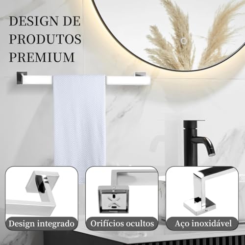 Conjunto de 4 Acessórios para Banheiro em Aço Inoxidável, Kit Acessórios Inox Para Banheiro Lavabo, Conjunto Toalheiro Parede, Conjunto de para Toalheiro de Banheiro