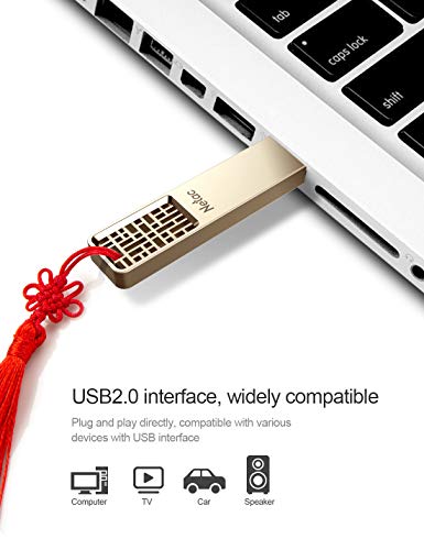 Netac 32GB USB Flash Drive, Flash Drive USB 2.0, Chinese Hollow & Knot Design Memory Stick, Flash Drive Gold Metal Housing Body - U327