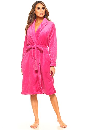 MarCielo Womens Fleece Robe, Fleece Robes For Women, Women Fleece Bathrobes, Plush Robes For Women (S/M, Hot Pink)