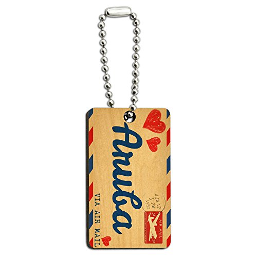 Air Mail Postcard Love for Aruba Wood Wooden Rectangle Key Chain