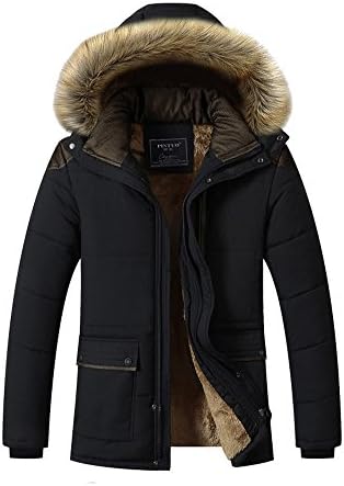 JKQA Men's Winter Thicken Cotton Jacket With Faux Fur Hood Length Parka Coat (3XL, Black)