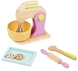 Blue Panda Wooden Kitchen Mixer Toy - 7-Piece Pretend Play Cookie Baking Toy Set Kids, Wood Play Food Children