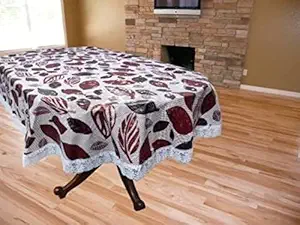 RMDecor PVC Flower Printed Oval Shaped 6 Seater Dining Anti Slip Waterproof Table Cover Big Brown Leaf with White Lace (Size : 60 Inches X 90 Inches, Multicolor)