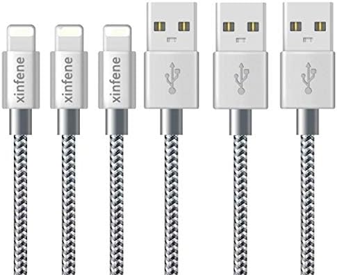 xinfene Cable for Phone,(2M/6FT-3Pack,Grey) Fast Sync USB Cable Nylon Braided Cord Compatible with Phone 7/7 Plus/6/6s/6s plus, 5c/5s/5/SE, Pad Mini/Air, Pod (1M)