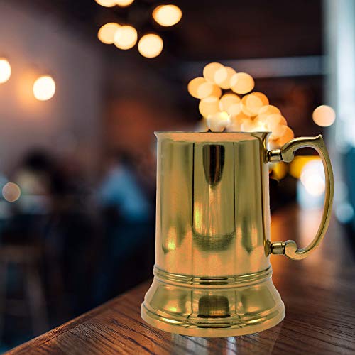 Jodhpuri Handcrafted Stainless Steel Beer Mug with Handle - Shiny Metal Drink Tankard for Beer, Ale, Wine, Mead, Water and Other Beverages -Food Safe Drink Cup - Gold - 16 oz Capacity - Thumbnail 5