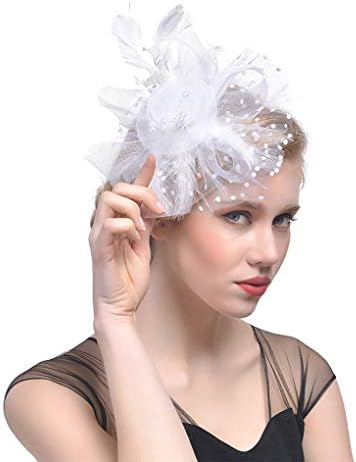 Women Fascinator Hair Clip Headband Feather Mesh Flower Cocktail Tea Party Headwear Wedding Royal Banquet