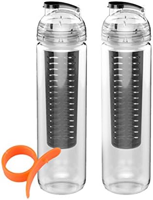 Two Fruit Infuser Water Bottle with FREE Citrus fruit Peeler. Eco-Friendly and BPA free (Two Bottles)