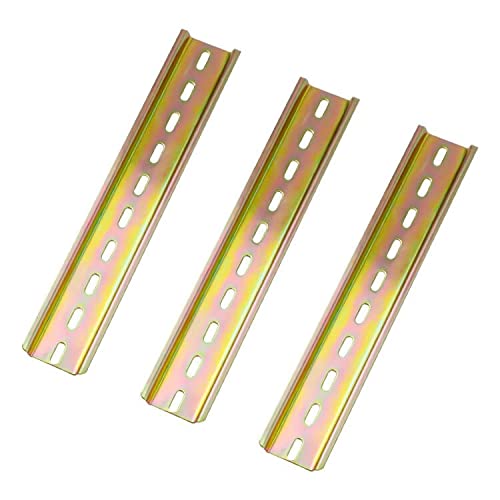 HERKINDNESS Din Rail Mounting Rail 35mm Width Slotted Design Steel Rail, 8in / 200mm Long, Gold, Screw Connector, Metal, 40 Positions, 40 Poles, 40 Contacts, Terminal Block