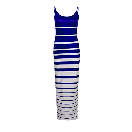 Paymenow Maxi Dress Striped, Women Color Block Slim Fit Sexy Bodycon Sleeveless Summer Party Prom Cocktail Long Dress (XL, Blue)