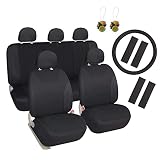 Leader Accessories Black Cloth Car Seat Covers 17pcs Front + Rear Full Set for Truck SUV with Airbag, Steering Wheel Cover, Shoulder Pads