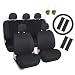 Leader Accessories Black Cloth Car Seat Covers 17pcs Front + Rear Full Set for Truck SUV with Airbag, Steering Wheel Cover, Shoulder Pads