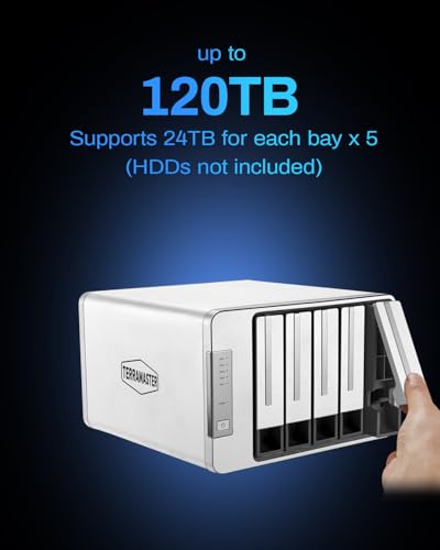 TERRAMASTER D5-310 HDD Enclosure 5Bay Hardware Raid Supports RAID 5, 0, 1, 10, Single, USB 3.1 Type C Direct Attached Storage Backup Software Included (Diskless)