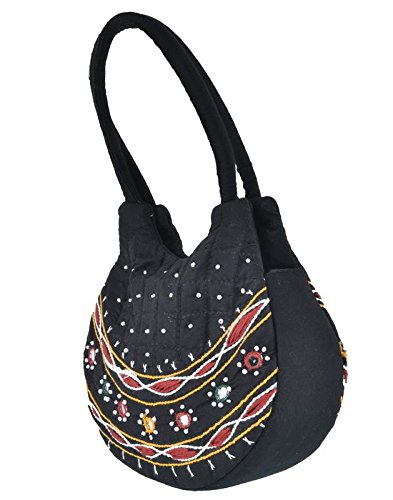 belladona small pot cut mirror work bag in black