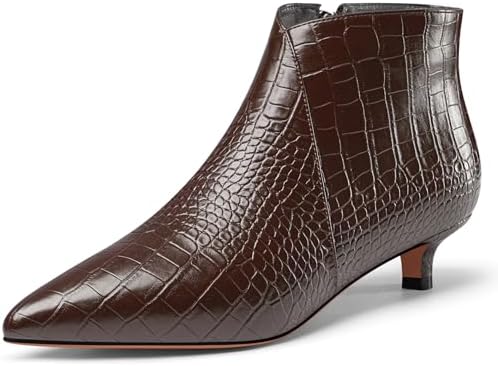 Aachcol Womens Pointed Toe Low Kitten Heel Ankle Boots Short