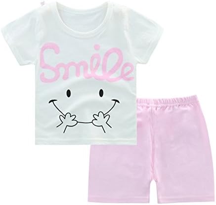Smile Baby Girls Short Pajamas Sleeper Children Boys Short Sleeve T-shirts Sets 100% Cotton Size 1-2 Years