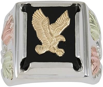Men's Eagle Onyx Ring, Sterling Silver, 12k Green and Rose Gold Black Hills Gold Motif, Size 11.25