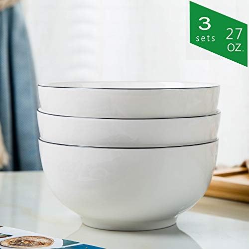 TGLBT 27-Ounce Porcelain Bowl Set for Soup/Cereal - 3 Packs, White