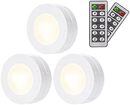 Hodleys Remote Control LED Puck Lights,Wireless Closet Lights 4000K Natural White Cupboard Lights Brightness Adjustable Under Cabinet Lights,Battery Powered LED Night Light with Dimmer Functions,Touch Switch Ceiling Spot Wardrobe Lights (3 PACK)