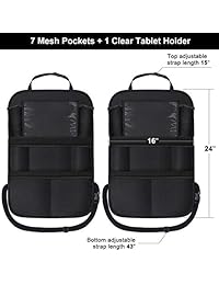 One Pix Organizador de asiento trasero de coche con soporte de pantalla táctil para tabletas + 7 bolsillos de almacenamiento, alfombrillas Kick Mats de asiento para niños y bebés Premium Vehículo Accesorios de viaje (2 unidades)