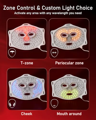 Umitec Zone Craft LED Face Mask, Red Light Therapy Mask, Four Modes Three Levels, Remote Control 10 Minutes, 4000mAh, Storage Bag, Eye Pads, Gift for Wife, Girls(White)