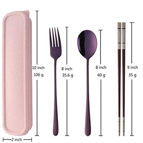 Do Buy Stainless Steel Fork Spoon Chopsticks with a Durable Case for Home Outdoor Camping Traveling Hiking, Purple