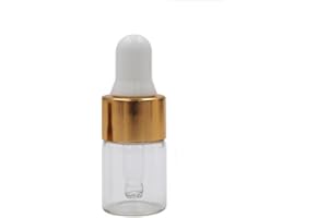 Wresty 2ml(5/8 Dram) Small Mini 15 Pcs Clear Glass Dropper Bottles Essential Oil Vials Travel Refillable DIY Cosmetic Sample Container Liquid Perfume Eye Droppers Bottle (gold cap)