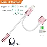 iphone 7 / 7 plus / 8 / X adapter, (Support iOS 10.3, iOS 11)Cone 2 in 1 Lightning Adapter and Charger, Lightning to 3.5mm Aux Headphone Jack Audio Adapter for iphone X, 8, 8 plus, 7, 7 plus(Rose)
