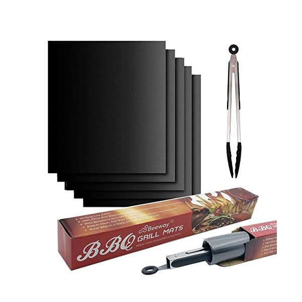 BEEWAY BBQ Grill Mats, Pack of 5 Universal Oven Liners for Bottom of Fan Assisted Ovens - Teflon, Reusable, Washable…
