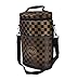 Vina 2 Bottle Wine Tote Bag, Insulated Wine or Beer Cooler Carrier Case with Shoulder Strap + Free Corkscrew, Brown Grid Wine Gift Bag for Travel and Picnic, Black