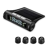 ZEEPIN TPMS Solar Power Universal, Wireless Tire Pressure Monitoring System with 4 DIY Sensors, Real-time Displays 4 Tires' Pressure and Temperature TPMS