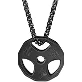 BaBakiak Dumbbell Necklace Fitness Gym, Weight Plate Barbell Pendant Stainless Steel Black