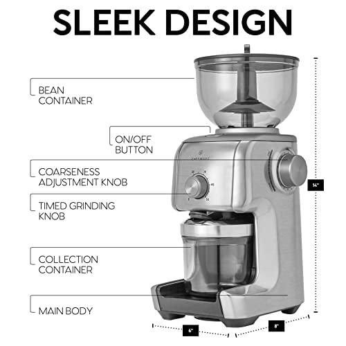 ChefWave Conical Burr Coffee Grinder 16 Grind Settings Electric