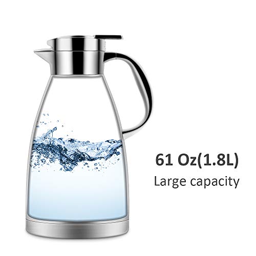 Luvan 304 18/10 Food-grade Stainless Steel Thermal Carafe/Double Walled Vacuum Insulated Coffee Pot with Press Button Top,24+ Hrs Heat&Cold Retention,BPA Free,for Coffee,Tea,Beverage etc (61 Oz)