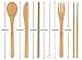 8 Piece Natural Bamboo Utensils Cutlery Set - Portable Kit Includes Reusable Wooden Straw, Spoon, Chopsticks, Fork, Cleaning Brush & Carry Pouch for Office, Travel & Camping