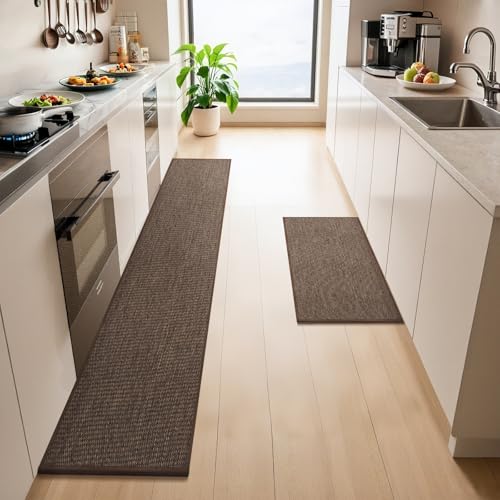 LEKEEPGO 2 Stück Küchenteppich, Teppich Läufer Küche, Küchenläufer, Braun