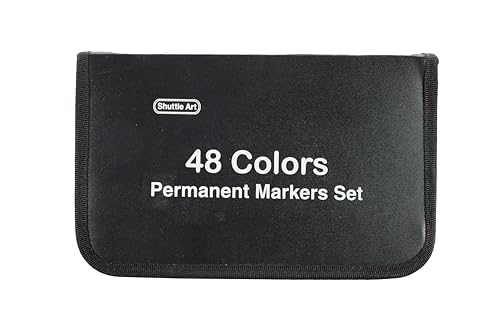 Shuttle Art Permanent Markers, 48 Colors Fine Point, Assorted Colors with Travel Case, Ideal for Adults Coloring Doodling on Plastic, Glass, Wood and Stone, Gift for Kids