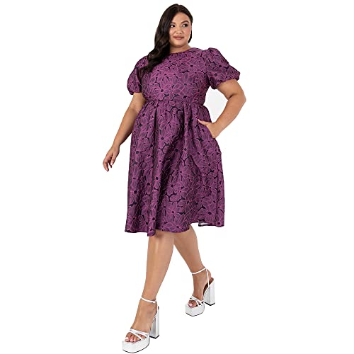 Lovedrobe Womens Ladies Plus Size Dress Curve Skater Midi Back Keyhole Short Sleeves Floral Flowers Crew Neck High Waist A-Line Vestido de cĂłctel, 26 para Mujer