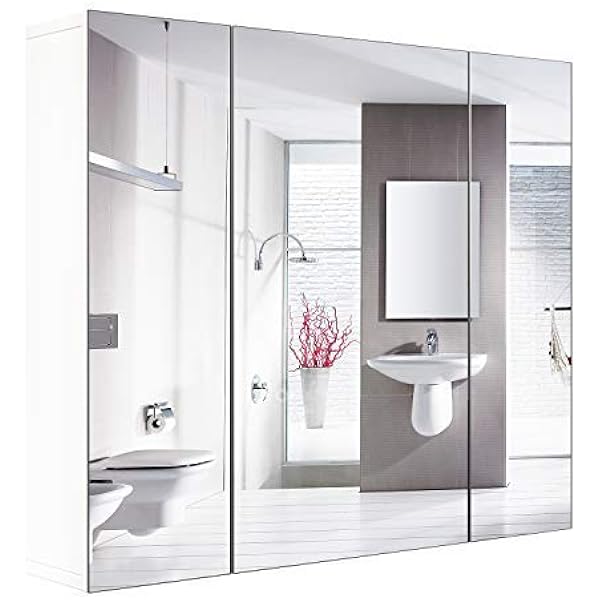 Homfa Bathroom Wall Mirror Cabinet 27 6 Over The Toilet Space Saver Storage Cabinet Medicine Cabinet Kitchen Cupboard 3 Mirror Door White Amazon Ca Office Products